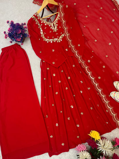 DESIGNER EMBRODIERY SEQUENCE WORK GOWN PLAZZO WITH DUPATTA SET