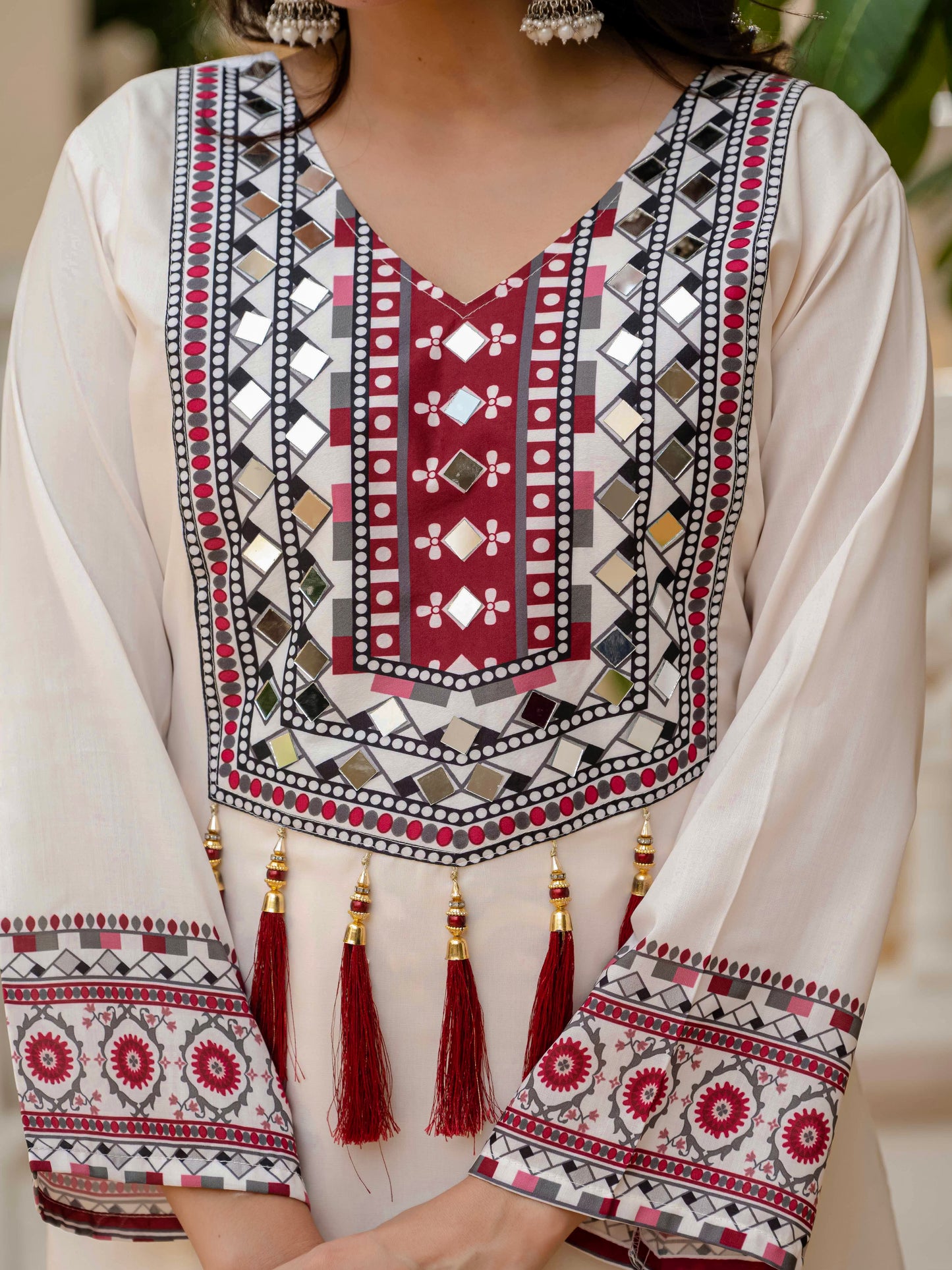 TRENDING TOP WITH PRINTED WORK AND REAL MIRROR WORK WITH PLAZZO AND DUPATTA SET