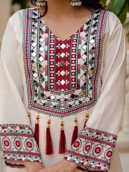 TRENDING TOP WITH PRINTED WORK AND REAL MIRROR WORK WITH PLAZZO AND DUPATTA SET