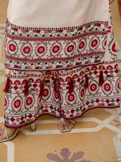 TRENDING TOP WITH PRINTED WORK AND REAL MIRROR WORK WITH PLAZZO AND DUPATTA SET