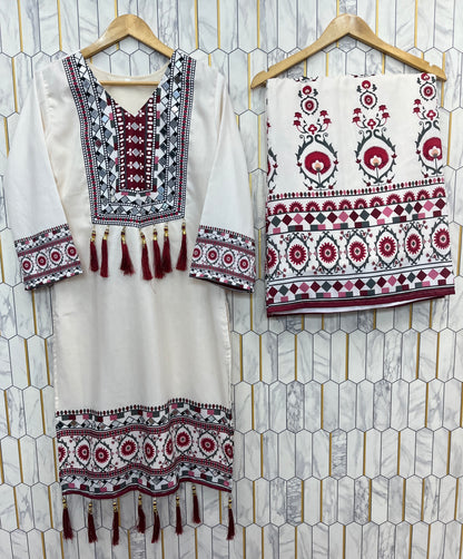 TRENDING TOP WITH PRINTED WORK AND REAL MIRROR WORK WITH PLAZZO AND DUPATTA SET