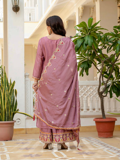 SEQUENCE EMBROIDERY ON SILK FABRIC TOP AND PLAZZO WITH DUPATTA