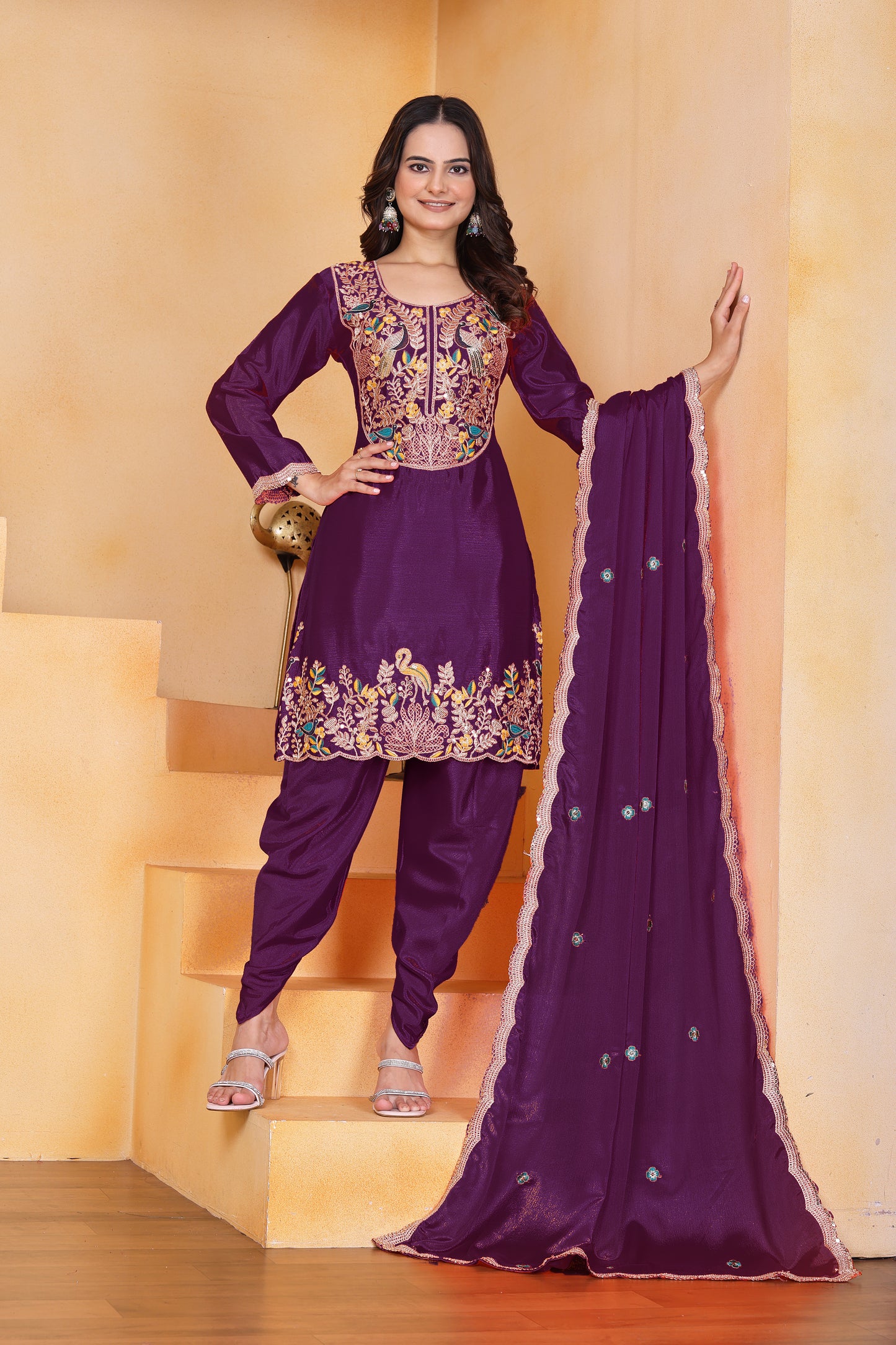 Embroidered Dhoti Suit With Coding Sequence Embroidered Work