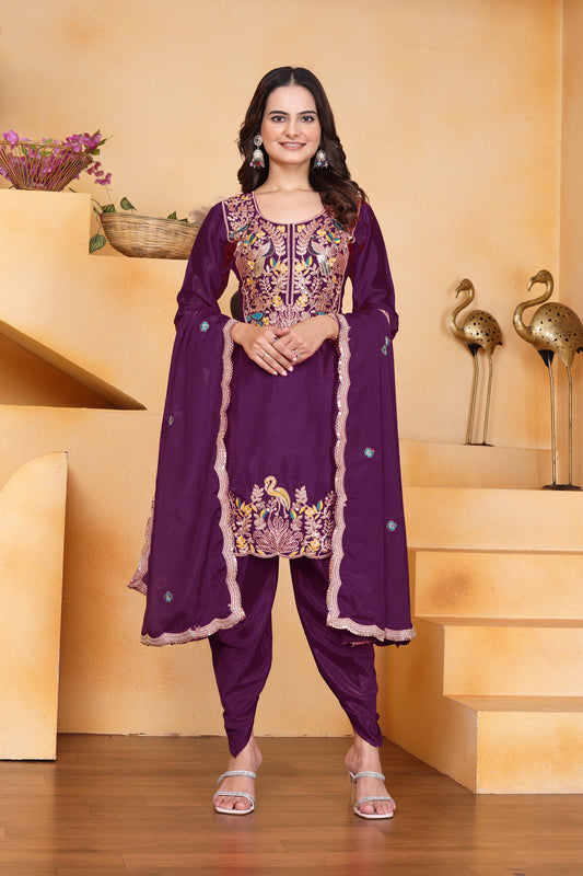Embroidered Dhoti Suit With Coding Sequence Embroidered Work
