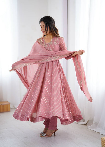 Anarkali Gown With Crunchy Silk With Fully Flair