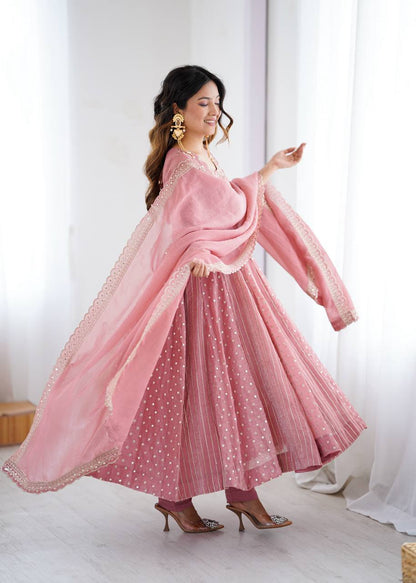 Anarkali Gown With Crunchy Silk With Fully Flair