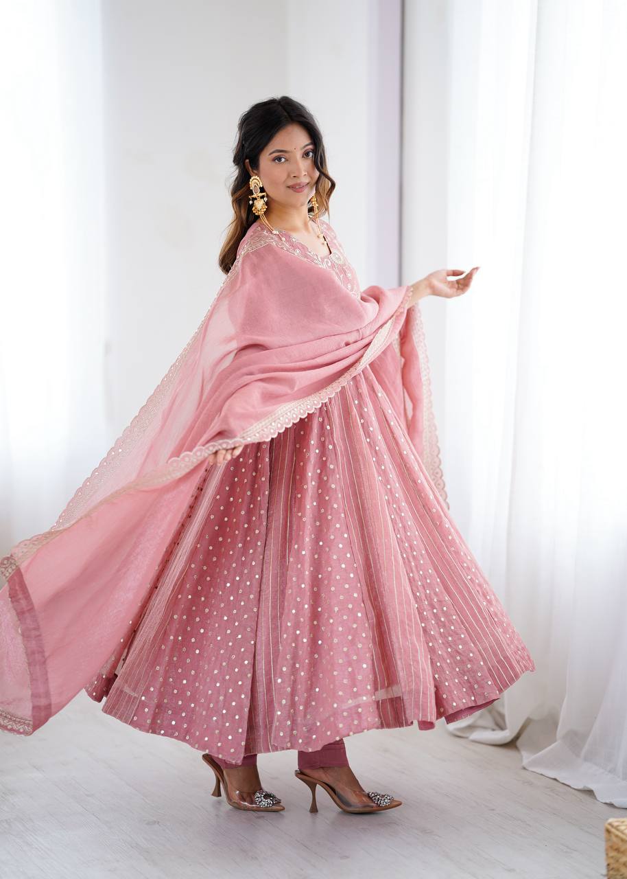 Anarkali Gown With Crunchy Silk With Fully Flair