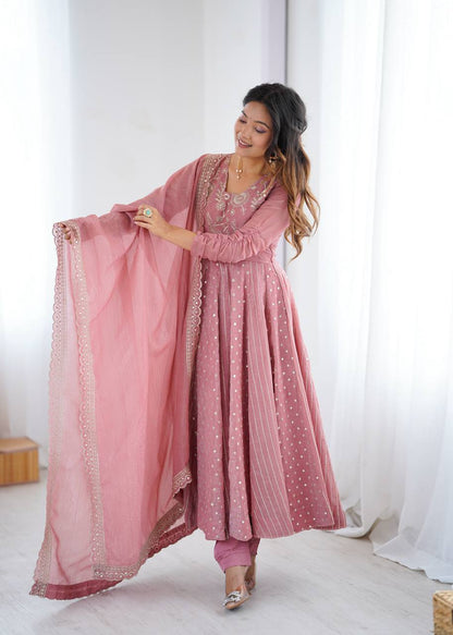 Anarkali Gown With Crunchy Silk With Fully Flair