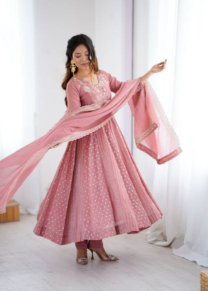 Anarkali Gown With Crunchy Silk With Fully Flair