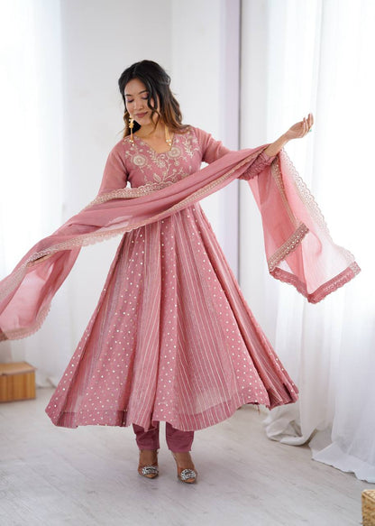 Anarkali Gown With Crunchy Silk With Fully Flair