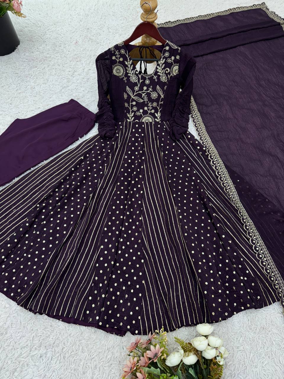 Anarkali Gown With Crunchy Silk With Fully Flair