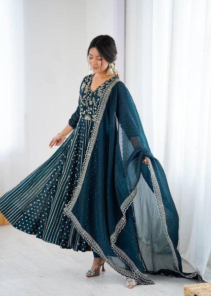 Anarkali Gown With Crunchy Silk With Fully Flair