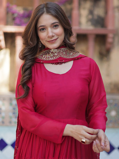 Embroidered Georgette Stitched Anarkali Gown With dupatta