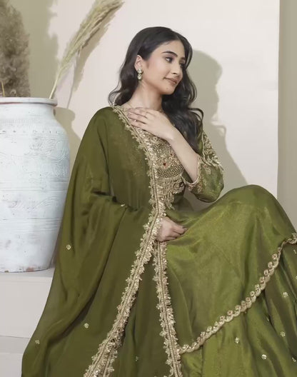 French Crep Silk Top-Bottom And Dupatta